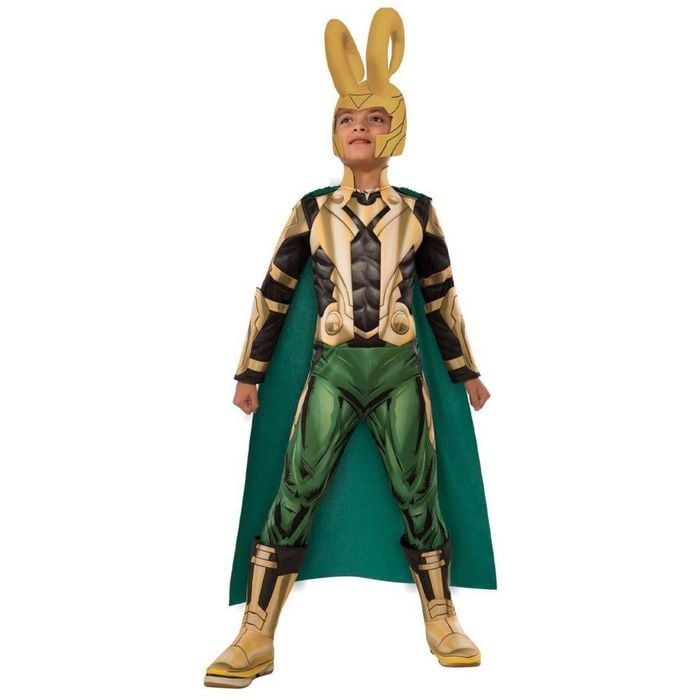 Loki Deluxe Halloween Costume Child Marvel Outfit with Cape Padded Top and Boot Tops, Small