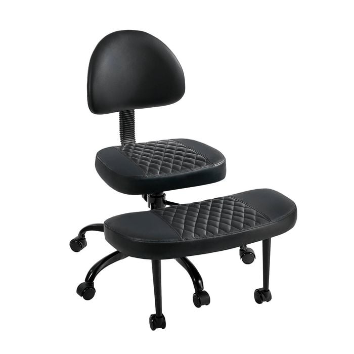 Oikiture Cross Legged Office Chair With Wheels Swivel Adjustable Height Black