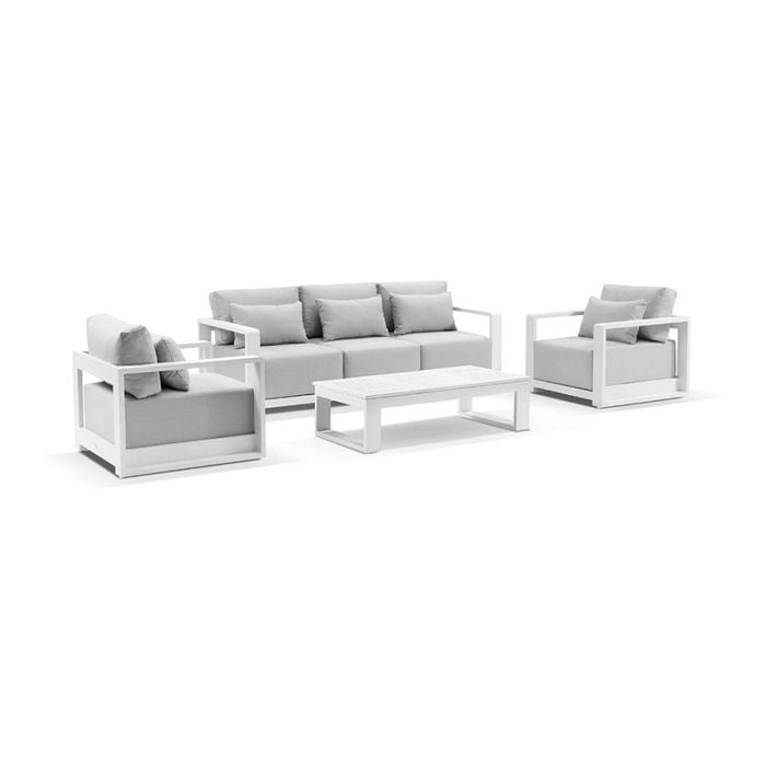 Whitehaven 5pc Seat Lounge Santorini Coffee Table White & Olefin Grey Cushions