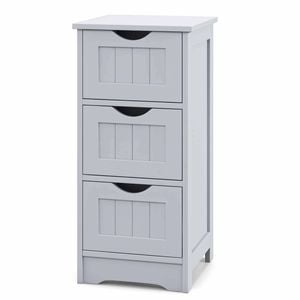 Costway 3drawer Storage Cabinet Freestand Beside Table Organizer Grey