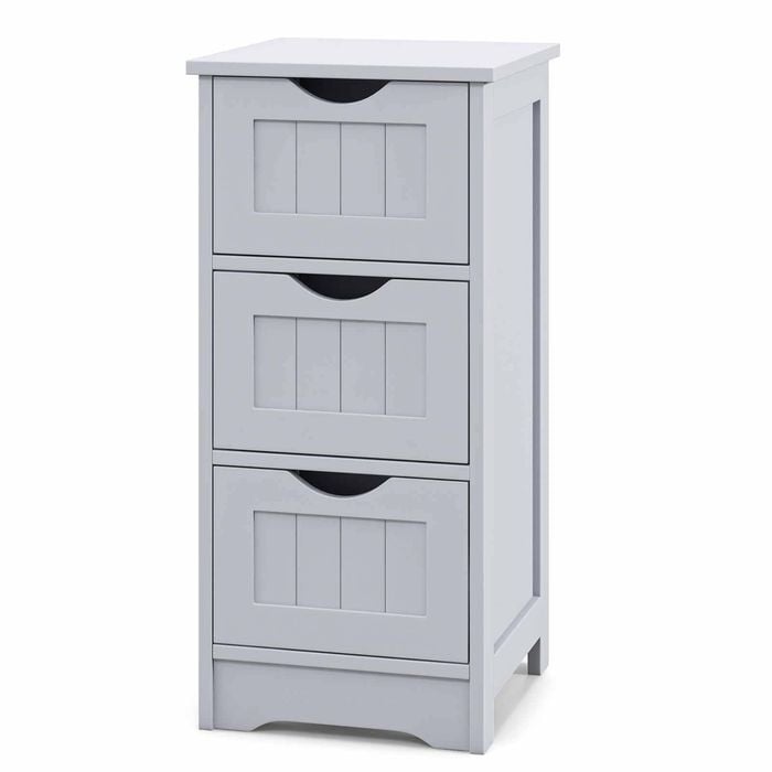 Costway 3drawer Storage Cabinet Freestand Beside Table Organizer Grey