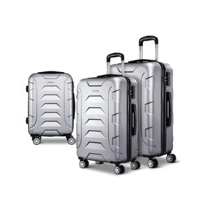 Wanderlite 3pc Luggage Trolley Travel Suitcase Set TSA Hard Case Shell Strap Silver