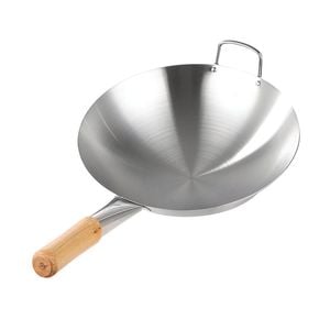SOGA 42cm Stainless Steel Wok with Wood Handle