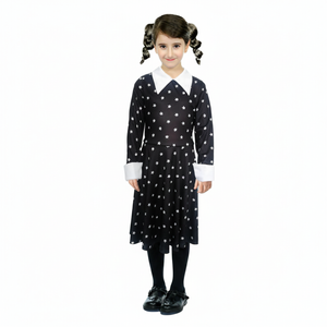 More Than Party Kids Girls Wednesday Dress Costume Long Sleeve Goth Star 10-12y