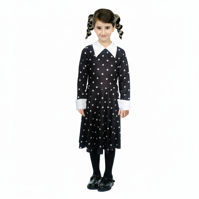 More Than Party Kids Girls Wednesday Dress Costume Long Sleeve Goth Star 10-12y