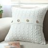 CottonMore Home Decor Knitted Cushion Cover Twisted stripes w buttons White 45x45cm