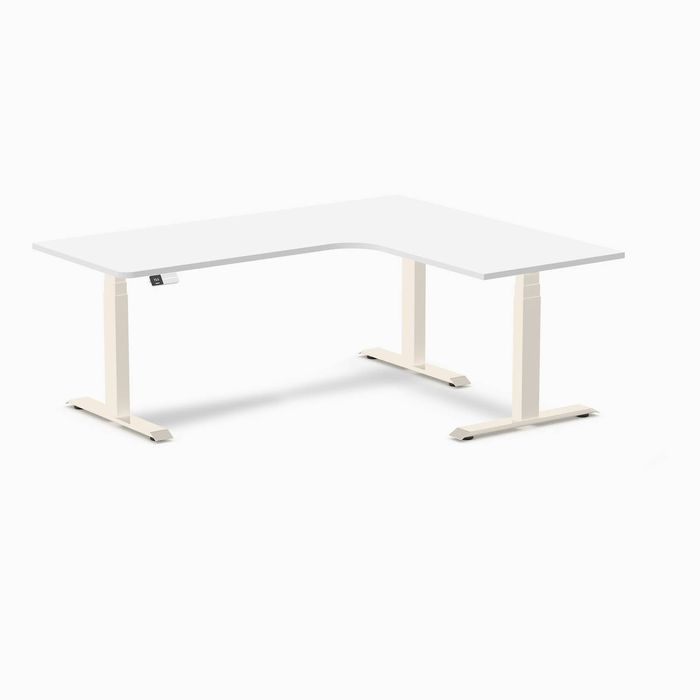 Desky L-Shape Melamine Sit Stand Desk Wheat Frame 180x150cm Right Return