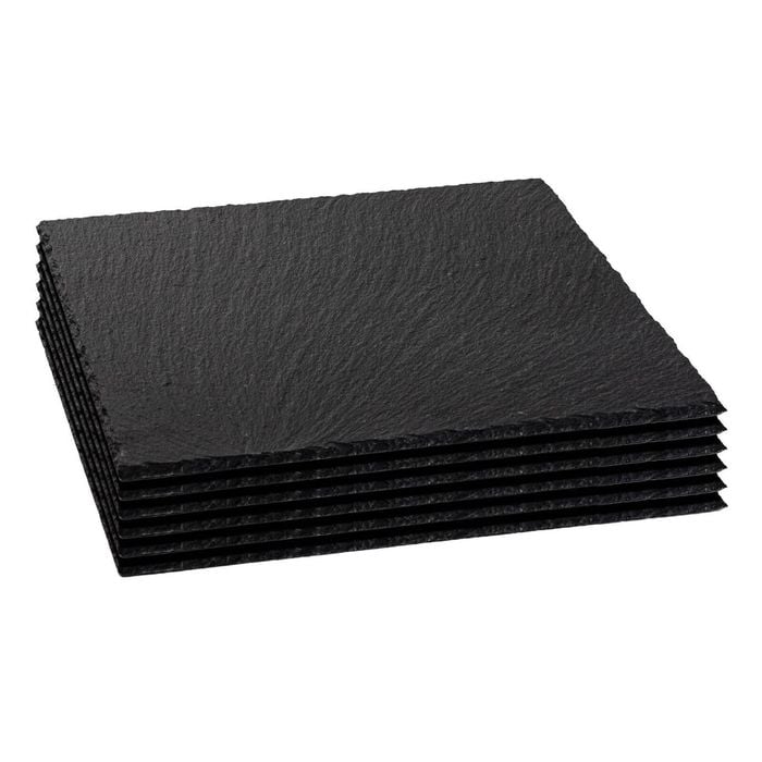 Argon Tableware Square Serving Platter - Pack Of 6 Natural Slate Raw Cut Serving Platter Savoury Placemat Cheese Board