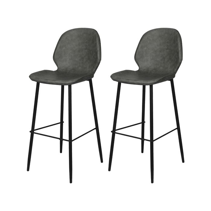 Levede 2x PU Leather Padded Bar Stools Charcoal