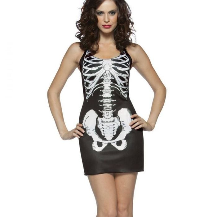 Womens SKELETON COSTUME Halloween Bones Tank Dress Black White Party - White/Black | One Size | Polyester