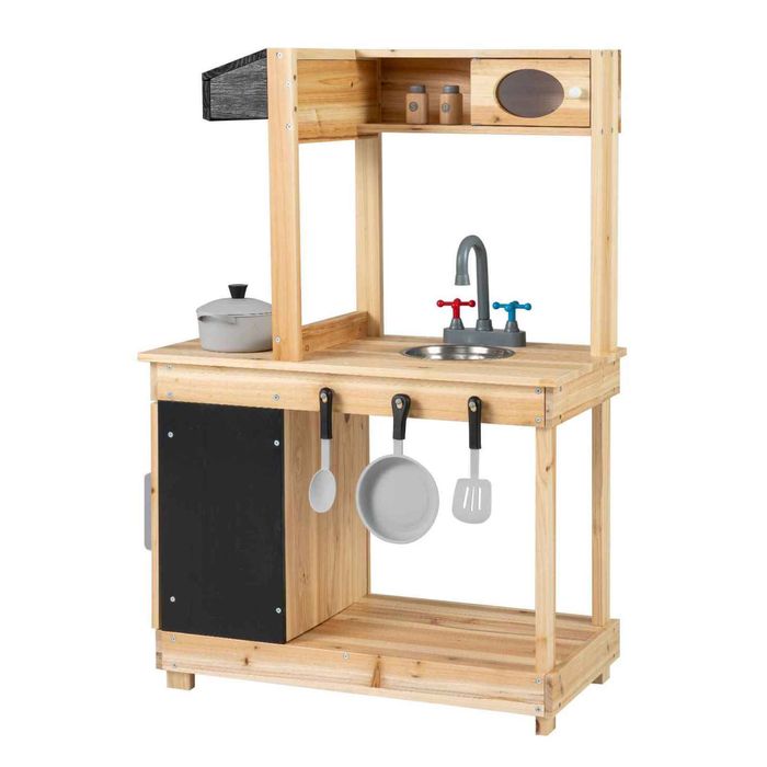 Costway Mud Kitchen Wood Play Chef Pretend Toy Chalkboard Cabinet