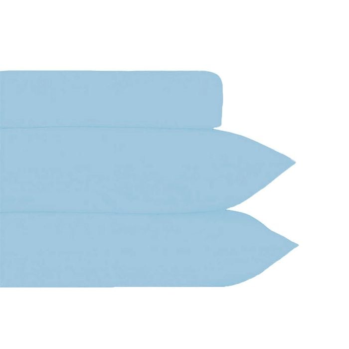 Plain Dyed Polyester Cotton Fitted Combo Set Blue Double