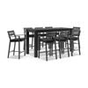 Santorini Outdoor Aluminium 2m Bar Table Charcoal With 8 Stools & Denim Grey Cushions