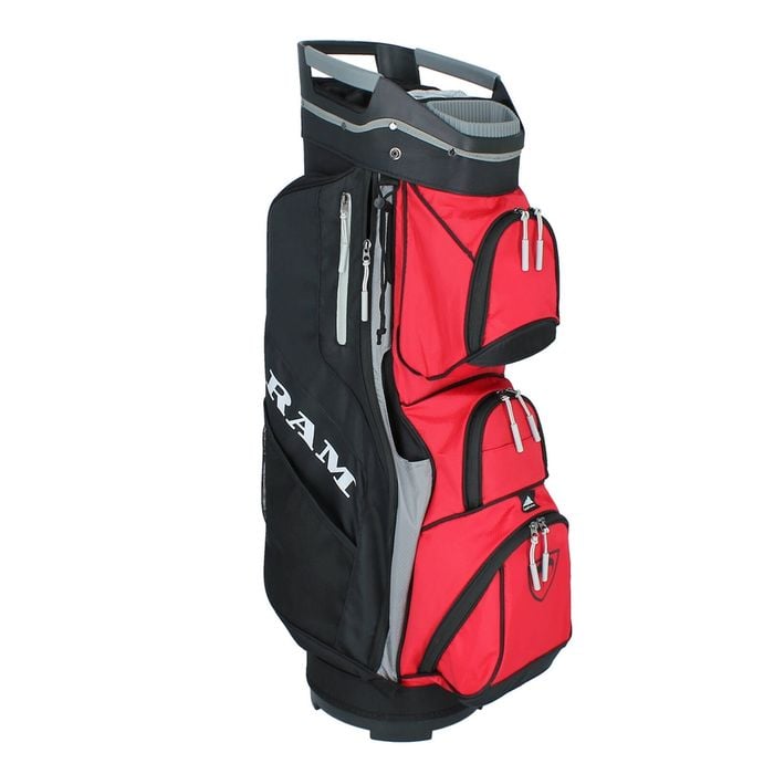 Ram Golf Deluxe Cart Bag With 14 Full Length Dividers And Putter Hole - Black/red/silver