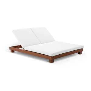 Santorini Aluminium Double Sun Lounge Teak Look & Sunbrella Canvas Cushions