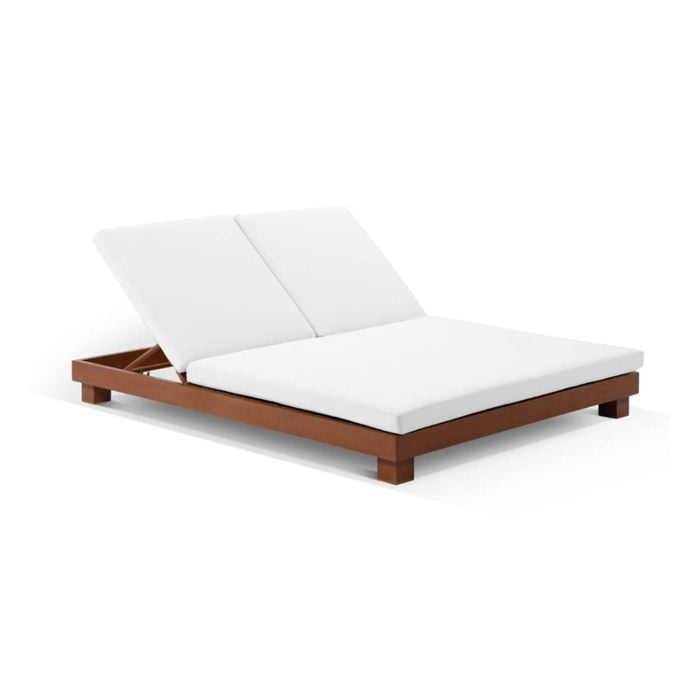 Santorini Aluminium Double Sun Lounge Teak Look & Sunbrella Canvas Cushions
