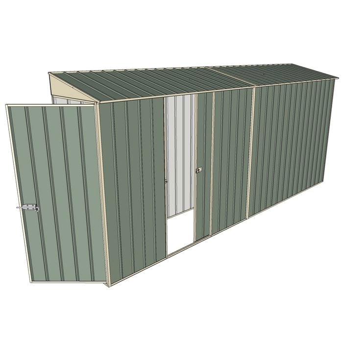 Build-a-Shed 0.8 x 4.5 x 2m Skillion Single Hinged Door Shed with Single Sliding Side Door - Green