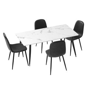 Oikiture 5PCS  Dining Set 120cm Rectangle Dining Table with Dining Chairs PU Grey