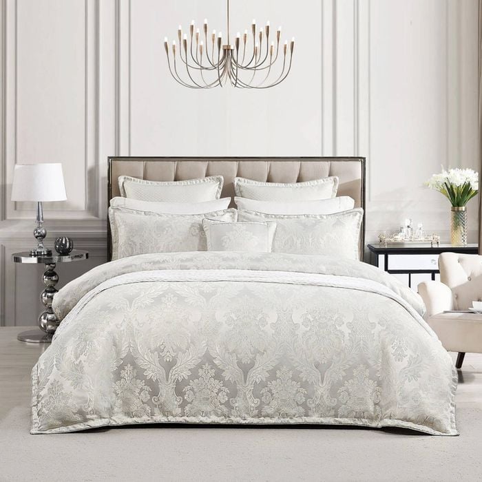 Renee Taylor Regalia Collection Amalia Quilt Cover Set White & Silver Super King