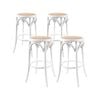 Aster 4pc Round Bar Stools Dining Stool Chair Solid Birch Wood Rattan Seat White