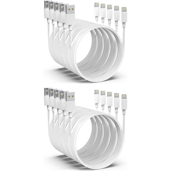 iWill 10 Pack 2m Long Data Transfer Charger Charging USB Cable Cord for Apple iPhone iPad iPod Bulk White