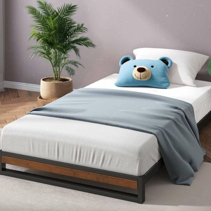 Zinus Single Ironline Bed Frame Wood & Metal Bed Base Bamboo Kids - 15cm High