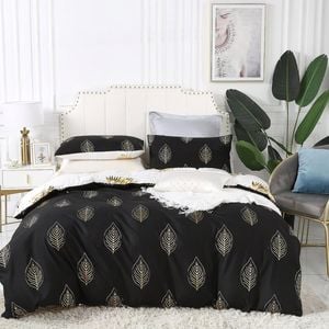 Fabric Fantastic Reversible Design Queen Size Black Gold Quilt/doona/duvet Cover Set