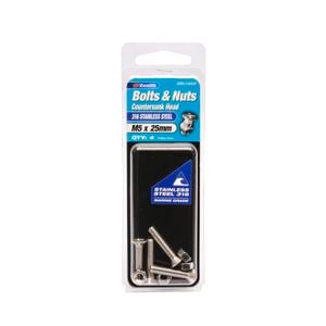 Zenith Bolt & Nut M 5x 25mm CSK Head SS316  4pk