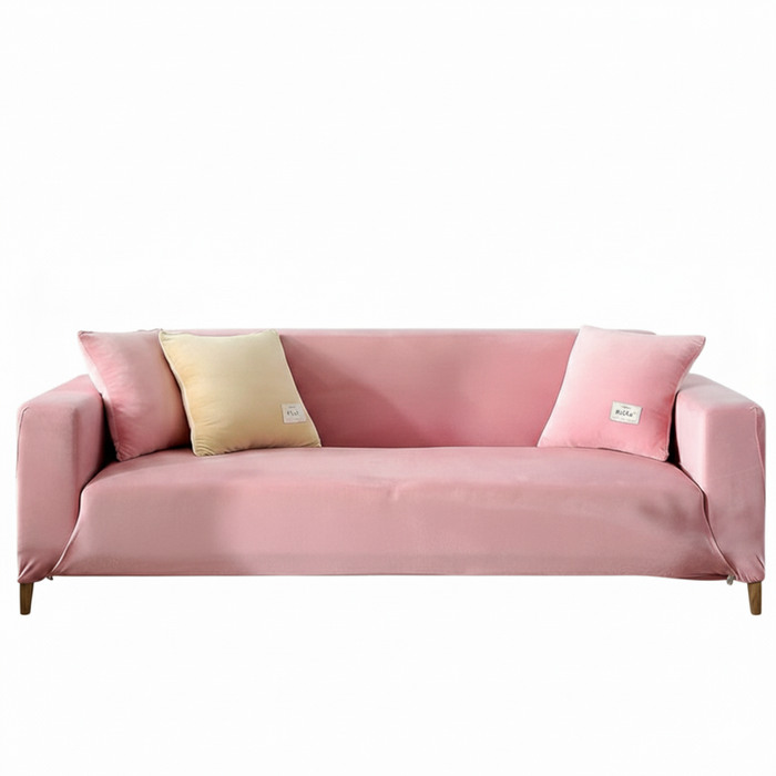 LushCovers Stretchable Quality Velvet Plush Sofa Pet Protect Elastic Lounge Couch Cover - 2 Seater - Pink