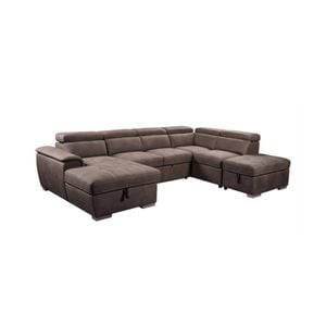 Kowloon Fabric Corner Modular Pull-Out Sofa Bed Lounge With LHF Chaise And RHF Ottoman Storage With Metal Legs Solid Wood Frame