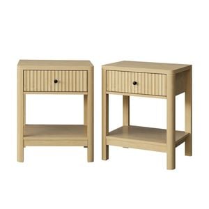 Oikiture 2x Bedside Table Drawer Side End Table Storage Nightstand Natural