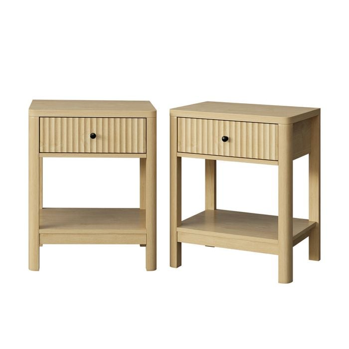 Oikiture 2x Bedside Table Drawer Side End Table Storage Nightstand Natural