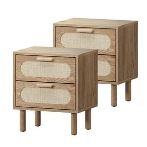 Oikiture Set Of 2 Bedside Table 2 Drawers Rattan Natural