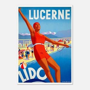 Galrie Lucerne Lido Switzerland Vintage Travel Poster Stunning Wall Art for Home, Office, Poster Only, A4 21 x 30cm (8 x 12inch)