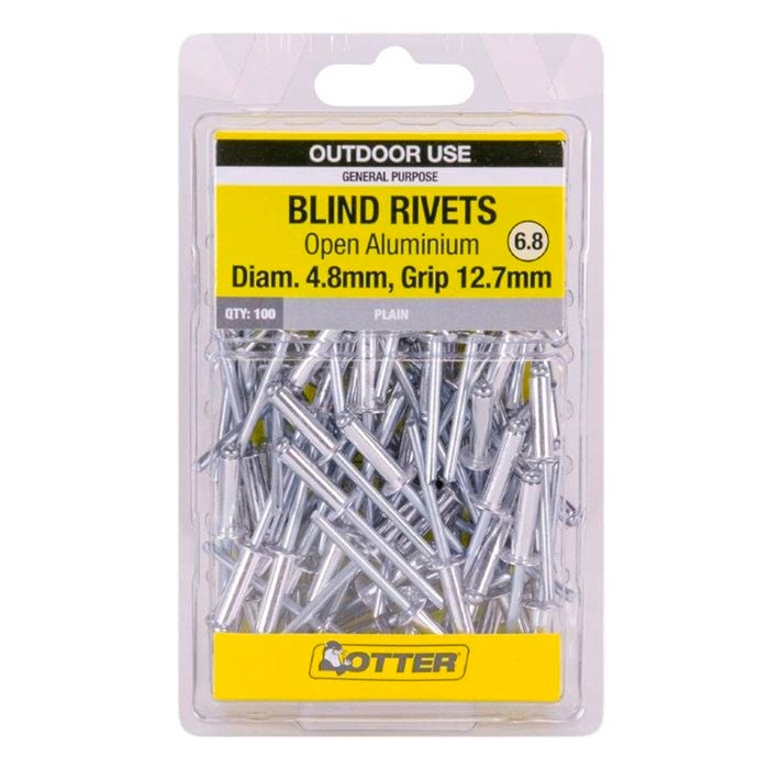 Otter 4.8 x 12.7mm Open Aluminium Blind Rivets - 100 Pack