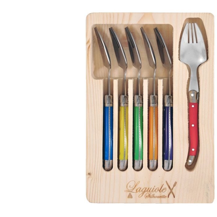6pc Laguiole Silhouette Stainless Steel Spork Cutlery Set - Multicolour