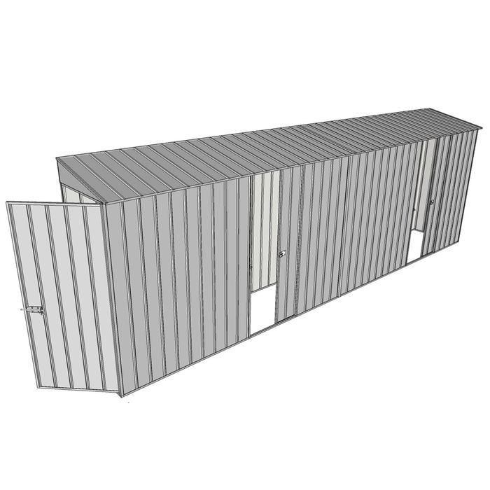 Build-a-Shed 0.8 x 6 x 2m Singled Hinged Door Skillion Shed with Dual Single Sliding Side Doors - Zinc