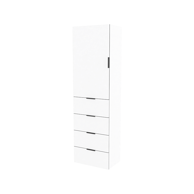 Lugna 2048 x 600 x 380mm White 3 Shelf 4 Drawers Left Hinged Door Storage Cabinet