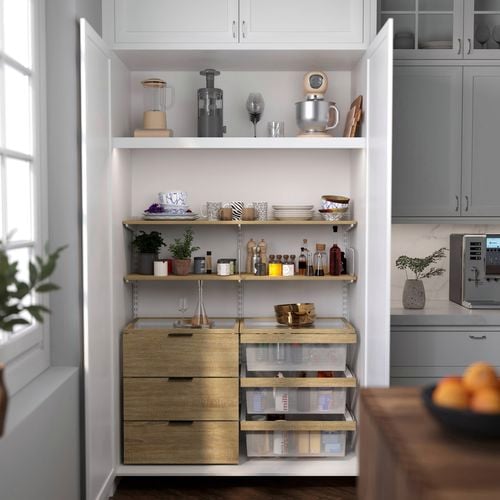 New Flexi Storage Home Solutions hanging system for Kitchen cabinetry in white