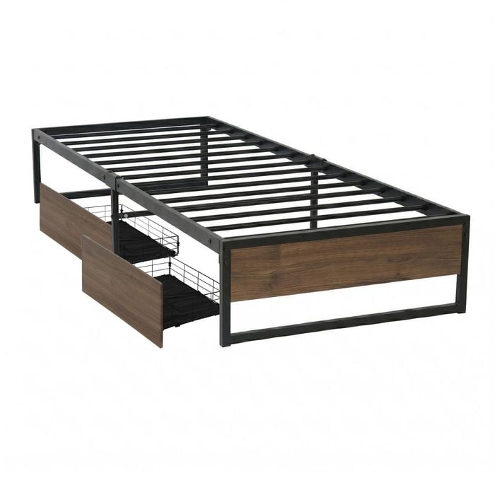 Artiss Bed Frame Metal Frame Single Bed Base 2 Drawers Oslo