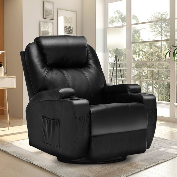 Advwin Recliner Chair Leather Rocking Reclining Sofa Lounge Armchair Black