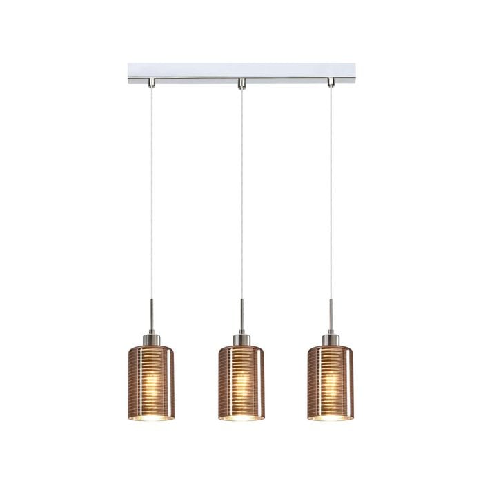 CLA Lighting ESPEJO2 Interior Iron & Rose Gold Glass with Line Effect Oblong Pendant Light- 3 lits Straight