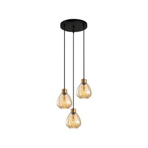 CLA Lighting TULIP1 Interior Bronze Amber Wine Glass Ribbed Pendant Light- 3 lits Round