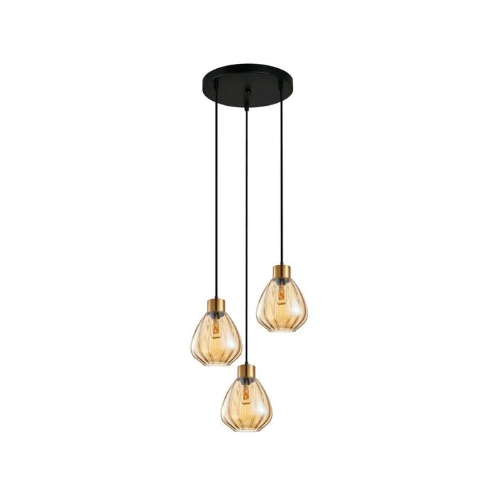 CLA Lighting TULIP1 Interior Bronze Amber Wine Glass Ribbed Pendant Light- 3 lits Round