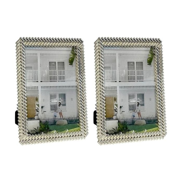2PK SS Collective Silver Matisse Directional Textured Rectangle Photo Frame 4x6