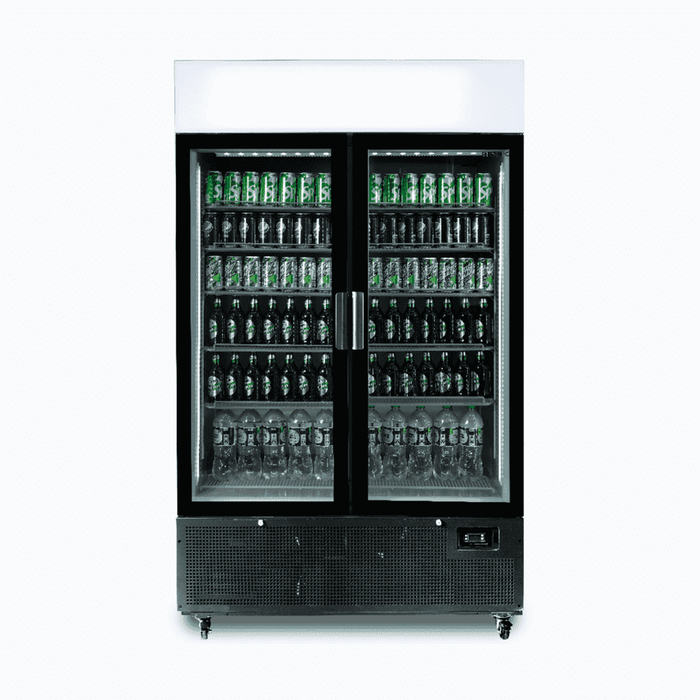 Bromic Upright Display Fridge - 1082L - 2 Door - Flat Glass - Lightbox - Black