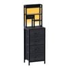 Advwin Tall Bedside Table with Led Lights & Charging Station, Nightstand with 4 Drawers Black