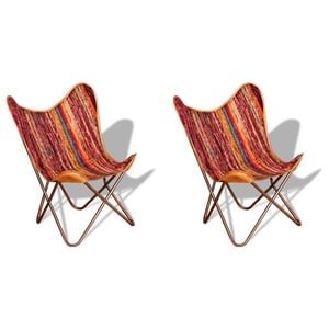vidaXL 2x Butterfly Chairs Multicolour Chindi Fabric Sleeper Armchair Seat