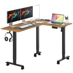 Advwin L Shaped Electric Standing Desk Corner Table with Charging Station 3 Memory Preset Rustic Brown