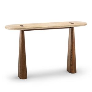 Saraya 135cm Honey Travertine & Brown Oak Console Table